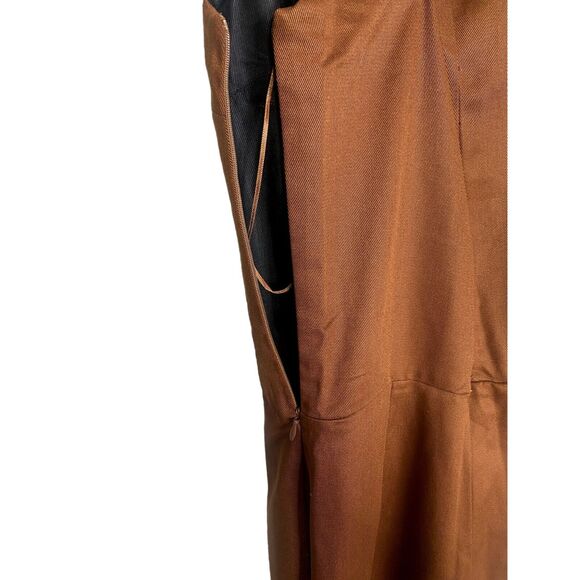 ZARA Sleeveless Jumpsuit Turned Up Hem Side Zipup Square Neck Buttons XS Brown - Picture 8 of 14